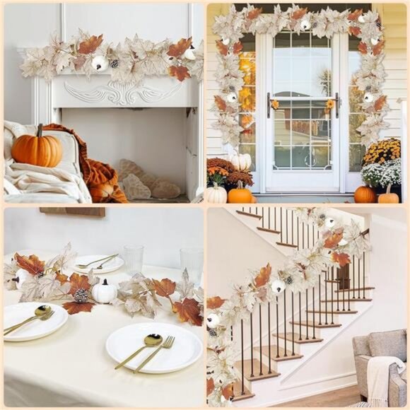 Fall Decor - Fall Garland - 5.9Ft Fall Maple Leaves Garland with Pumpkin - Picture 6 of 7